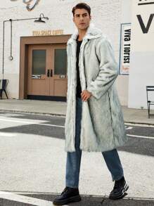 Men's Fluffy Collar Long Coat Jacket, Autumn/Winter - White - View 7