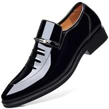 Mens Dress Shoes Formal Business Oxford High Gloss Patent Leather Slip On Loafers Comfortable Shoe For Men - 黑色 - 查看 2