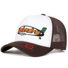 1pc Men's Letter Printed Baseball Cap, Outdoor Fashion Pattern Trucker Hat, Sun Protection Casual Mesh Cap For Spring Autumn Travel Beach Vacation Halloween - Multicolor - View 3