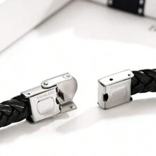 1 件个性化定制文字手链皮革雕刻手链礼物送给男朋友丈夫爸爸伴郎 | 圣诞节、生日、婚礼、周年纪念日、父亲节礼物 - 黑色手鍊鋼色牌 - 查看 4