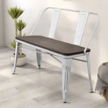Entryway Bench With Back, Farmhouse Metal Dining Bench, Industrial Mid-Century 3 Person Rustic Spindle Bench, With Wood Seat, Removable Backrest - trắng - Xem 2