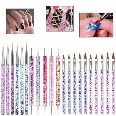 3支/5支装美甲彩绘笔，闪粉美甲刷，水晶美甲雕刻笔，双头美甲笔，亚克力美甲绘图笔，美甲工具，适用于美甲、家居DIY