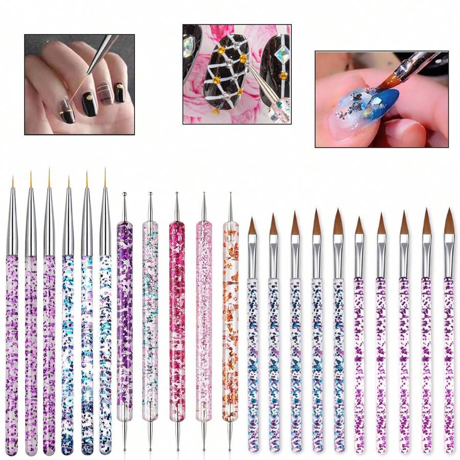 3支/5支装美甲彩绘笔，闪粉美甲刷，水晶美甲雕刻笔，双头美甲笔，亚克力美甲绘图笔，美甲工具，适用于美甲、家居DIY - 彩色 - 查看 1