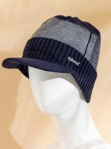 JZML 1pc Men Letter Decor Knit Hat Halloween - Navy Blue - View 2