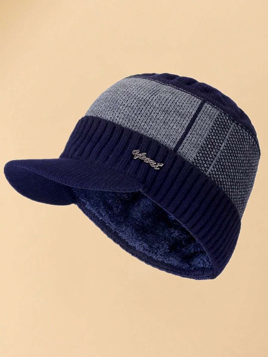JZML 1pc Men Letter Decor Knit Hat Halloween - Navy Blue - View 1