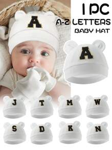 1pc Baby 26 Letter Tire Cap, Soft Cotton Warm, Suitable For Boys And Girls Newborn Daily Life Use. - White - View 1