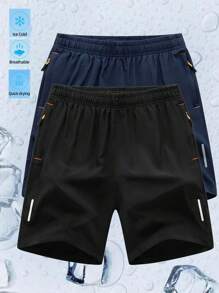 2 件装男士夏季运动短裤，松紧腰身沙滩装速干宽松沙滩短裤，带后口袋 - 黑色 - 查看 2