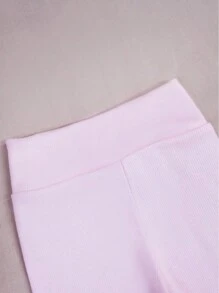 SHEIN Ribbed Knit Pants For Baby Girls And Boys, 2 Pieces, Soft, Hypoallergenic, Comfort Waistband, No Elastic, Perfect Fit, Ribbed Knit, 100% Cotton - Baby Pink - View 11