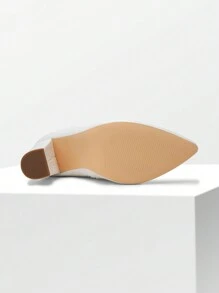 Women's Chunky Heel Pointed Toe Knee High Boots Side Zipper  Tall Boots For Women Fashionable Solid Color Long Boots - 白色 - 查看 8