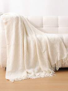 1 chiếc chăn đan, thích hợp cho điều hòa không khí văn phòng, ngủ trưa, ghế sofa, xe hơi, dã ngoại - Khăn quàng ba cong màu be - Xem 1