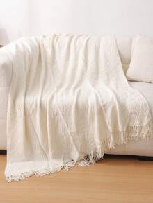 1 chiếc chăn đan, thích hợp cho điều hòa không khí văn phòng, ngủ trưa, ghế sofa, xe hơi, dã ngoại - Khăn quàng ba cong màu be - Xem 2