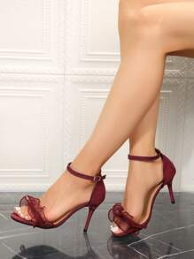 New Summer Lace Strap Sexy Black Thin Heel Open Toe Elegant Princess Style Women High Heel Sandals - Burgundy - View 2