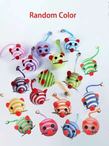1/3/5 件随机颜色猫玩具 - 尼龙绳老鼠形互动铃铛球玩具，用于互动和娱乐，缓解压力