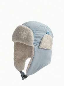 1pc Toddler Plus Fleece Thick-Lined Winter Hat With Ear Flaps, Windproof Ski Pilot Cap For Baby Boys And Girls, Autumn/Winter