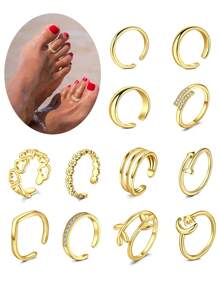 CIZME 2Pcs Gold/Silver Adjustable Toe Rings Beach Foot Jewelry For Women Open Toe Ring CZ Flower Love Toe Rings