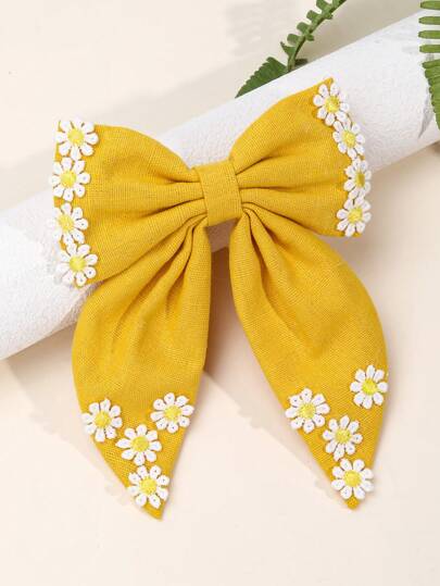 قطعة واحدة من الشريط المزين بزهرة البابونج للشعر مع ذيل طويل، دبابيس شعر بلون أحادي كاملة للفتيات، اكسسوارات شعر