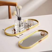 Mirrored Tray Bathroom Lavatory Multipurpose Decorative Tray - HÌNH Bầu dục màu đen 30X10cm - Xem 5