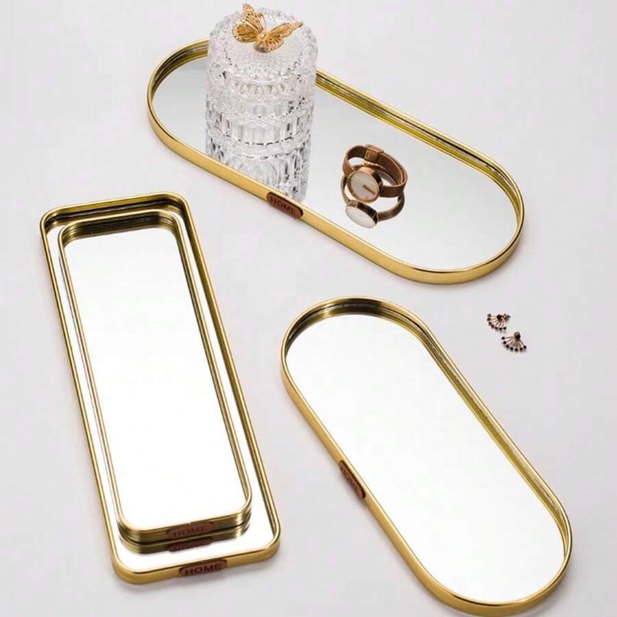 Mirrored Tray Bathroom Lavatory Multipurpose Decorative Tray - HÌNH Bầu dục màu đen 30X10cm - Xem 1