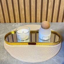 Mirrored Tray Bathroom Lavatory Multipurpose Decorative Tray - HÌNH Bầu dục màu đen 30X10cm - Xem 3