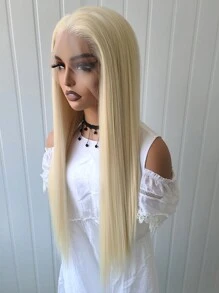 Halloween Cosplay Blonde Hair Lace Front Wig Long Straight Blonde Wig Natural Hair Heat Resistant Fiber Hair Synthetic Lace Front Wigs For Fashion Women