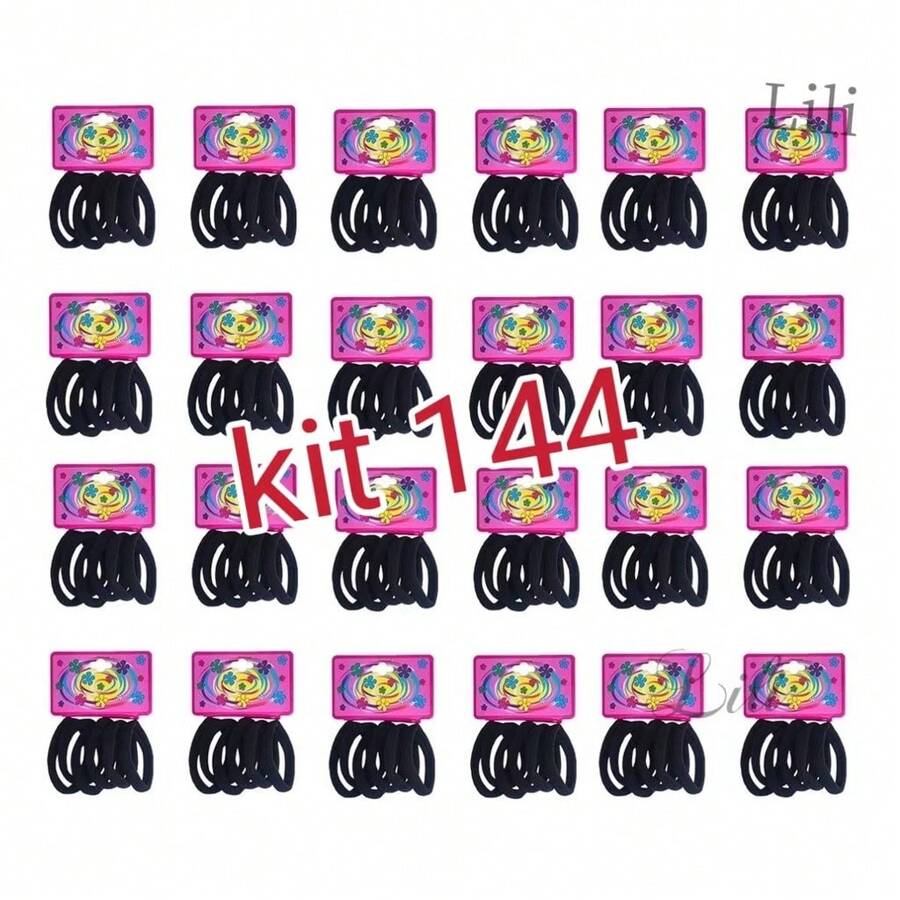 Kit 144 Black Elastic Hair Bands For Ponytail Hair - màu đen - Xem 1