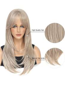 Long Mixed Ash Blonde Wigs For Women 22 Inch Middle Part Wavy  Layered Synthetic Hair Wig Natural Looking Synthetic Heat Resistant Fiber Wig For Daily Party Use