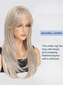 Long Mixed Ash Blonde Wigs For Women 22 Inch Middle Part Wavy  Layered Synthetic Hair Wig Natural Looking Synthetic Heat Resistant Fiber Wig For Daily Party Use