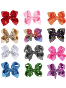 1 件儿童蝴蝶结亮片花朵发夹，多功能 4 季头饰，适合休闲、节日、派对 - 亮片款 - 查看 11