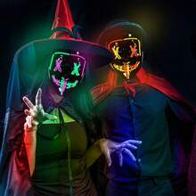 [2PACK] Light Up Mask LED Mask-Purge Mask, Scary Masks, Glow Neon Mask Costume Mask With 3 Lighting Modes For Halloween Festival Party - 紅黃+綠紫 - 查看 4