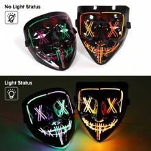 [2PACK] Light Up Mask LED Mask-Purge Mask, Scary Masks, Glow Neon Mask Costume Mask With 3 Lighting Modes For Halloween Festival Party - 紅黃+綠紫 - 查看 2