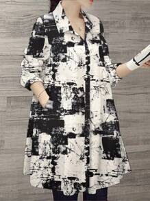 Váy sơ mi dài tay vừa phải phong cách Loose Ink dành cho nữ - Đen và trắng - Xem 1