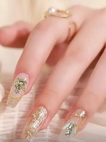 优雅的 10 件蜜蜂指甲饰品套装 - 闪亮的水钻和珍珠，无香指甲珠宝，适合精致的艺术设计 - 彩色 - 查看 4