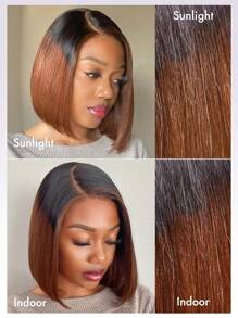 Mix Brown Bob Wig Human Hair 13x4 Transparent Lace Front Wigs Human Hair Pre Plucked With Baby Hair Pre Colored Ombre Brown Wig For Women 150% Density - T1B/F4 - 查看 4