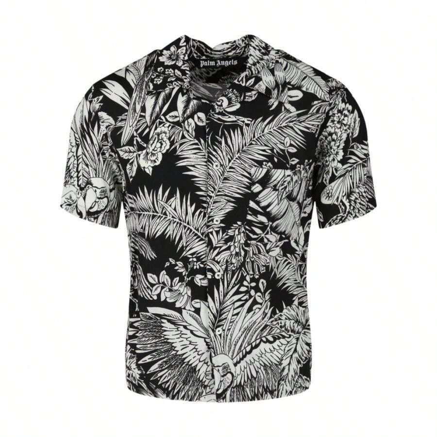 Palm Angels Jungle Palms Bowling Shirt - BLACK WHITE - View 1