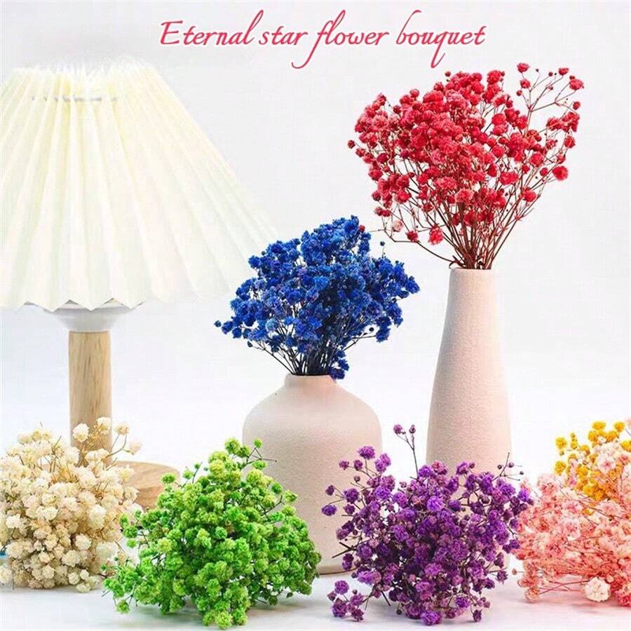 1 Bouquet Eternal Flowers & Baby's Breath Dried Flower Decor, Colorful Natural Dried Flower Mini Bouquet - Multicolor - View 1
