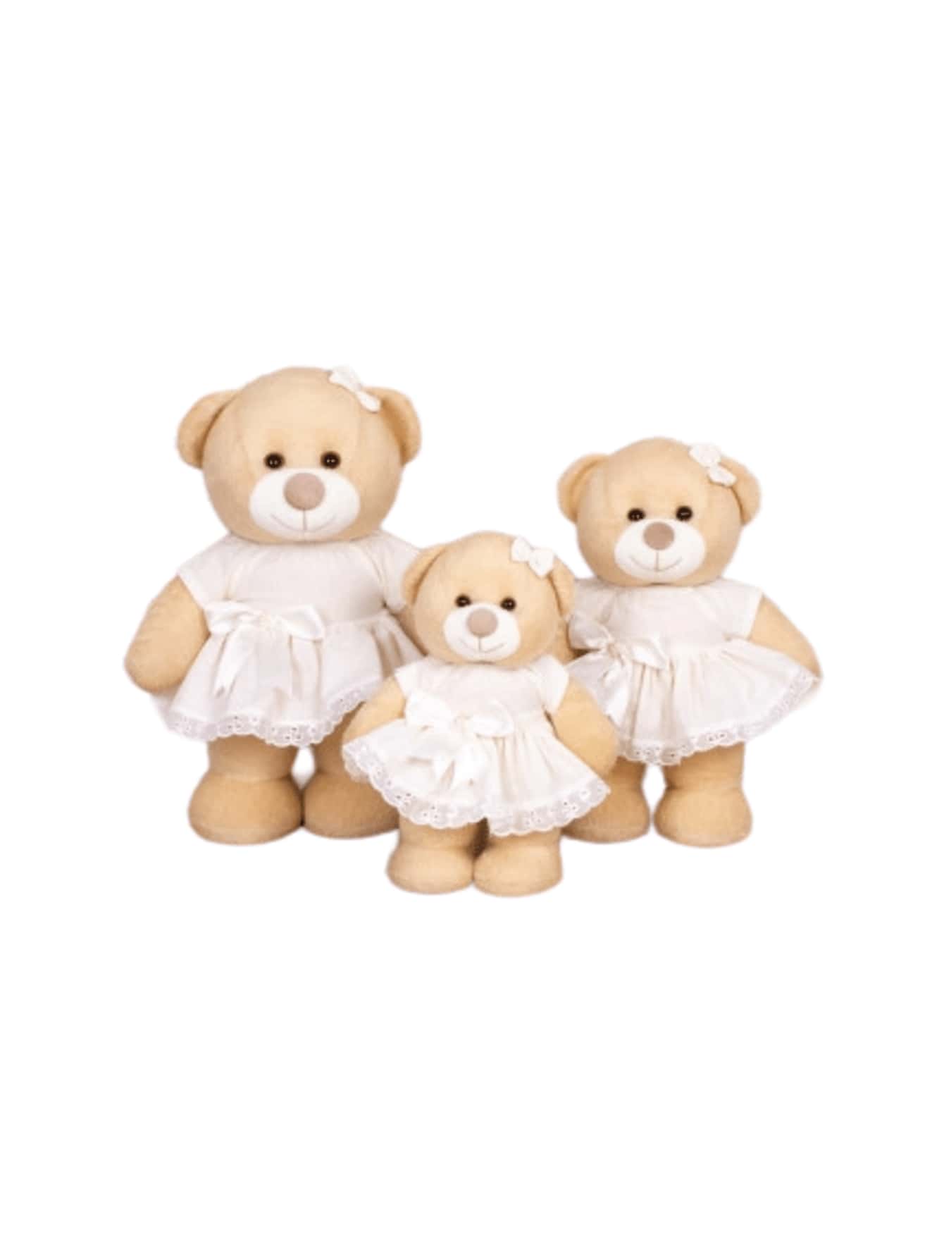 Trio Of Standing Teddy Bears Dressed In Plain Fabric (20/25/30) - Ideal For Decorations - Rơm - Xem 1