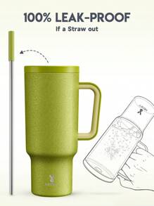 Meoky Bình giữ nhiệt có tay cầm và ống hút 40oz, bình nước cách nhiệt chân không có nắp ống hút, cốc du lịch cách nhiệt bằng thép không gỉ, chống rò rỉ 100%, giữ lạnh đến 34 giờ hoặc giữ nóng đến 10 giờ (màu mờ nứt). - Màu xanh Ô liu - Xem 3