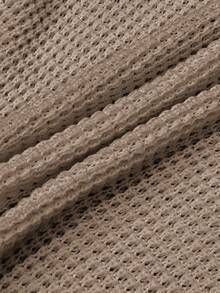 Women's V-Neck Long Sleeve Waffle Knit Open Shoulder Pullover Sweater - Khaki - View 7