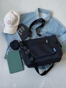 1个大容量帆布手提包，带零钱包，新款韩版学院风中学生背包休闲斜挎单肩包，女士帆布手提包带零钱包，大容量学生手提包，多隔层设计，文艺青年背包，学生手提包，返校包，防水，轻便，可折叠，经典休闲，适合少女、女性、大学生、教师，学校手提包，大学必备，教师礼物