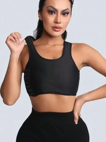 Women Side Button Sports Bras Chest Binder Bra Workout Tops Gym Clothes Women Breast Binder Good Binding Compression Underwear Bra Wireless Bralette Intimates Gym Tank Top Elastic Compression Shirt Active Wear Training Activewear Exercise Corsets Elastic Flat Chest Compression Corsets Shockproof Running - Black - View 4
