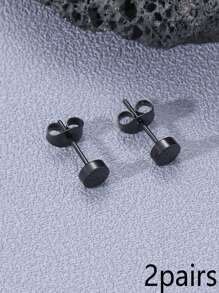 Fashionable and Popular Men Round Stud Earrings Stainless Steel Punk Hip Pop Style for Jewelry Gift and for a Stylish Look - Black - View 8