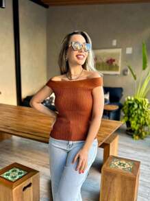 SUMMER OFF-THE-SHOULDER TANK TOP KNITTED MODAL NEW COLLECTION - Rust Brown - View 3