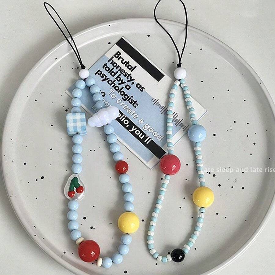1pc Cute Cloud Decor Handmade Beaded Phone Strap,Camera Strap,Bag Charm, Keychain Gift - Multicolor - View 1