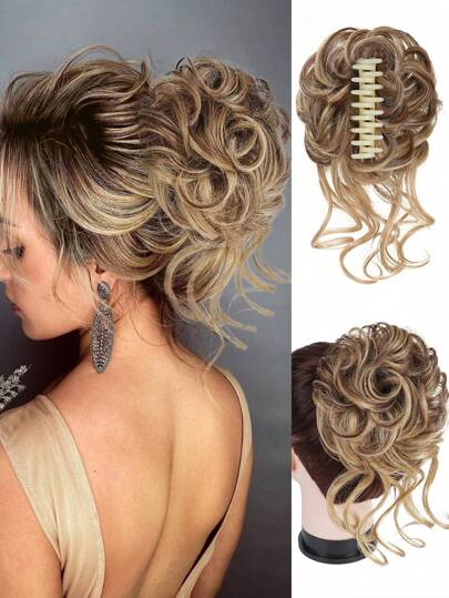 Clip de garra para moño desordenado grande, piezas de cabello para mujeres con moño ondulado rizado y desordenado, extensión de moño y cola de caballo sintética