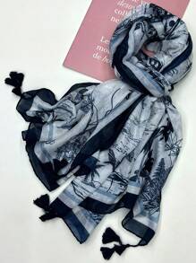 New Stylish Leaf Print Scarf, Warm Neck Wrap, Versatile Beach Shawl/Sunscreen Scarf For Women, Suitable For Spring/Summer And Autumn/Winter - Multicolor - View 3