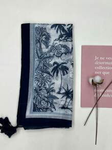 New Stylish Leaf Print Scarf, Warm Neck Wrap, Versatile Beach Shawl/Sunscreen Scarf For Women, Suitable For Spring/Summer And Autumn/Winter - Multicolor - View 7