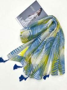 New Stylish Leaf Print Scarf, Warm Neck Wrap, Versatile Beach Shawl/Sunscreen Scarf For Women, Suitable For Spring/Summer And Autumn/Winter - Multicolor - View 5