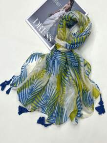 New Stylish Leaf Print Scarf, Warm Neck Wrap, Versatile Beach Shawl/Sunscreen Scarf For Women, Suitable For Spring/Summer And Autumn/Winter - Multicolor - View 2