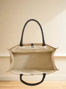 2 件复古女孩图案手提包套装：轻便购物袋，配有迷你零钱包，适合海滩、旅行、返校、日常使用 - 卡其色 - 查看 2