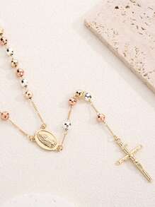 1pc Beaded Virgin Mary Necklace With Watermelon Pattern, Suitable For Women's Daily Wear Or Festive Occasions